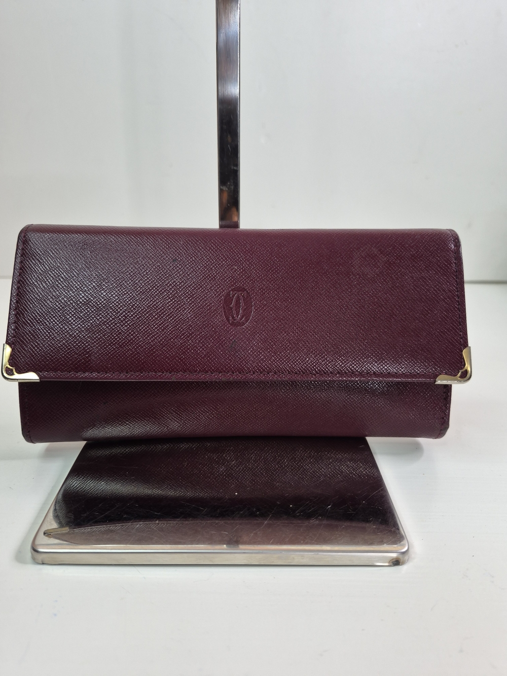Cartier Style Burgundy Leather Clutch Wallet